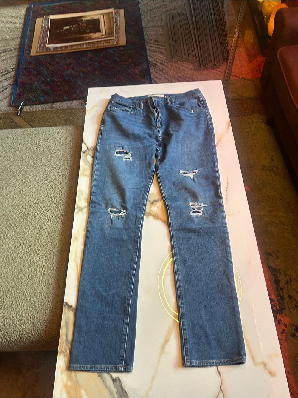 GAP Men's Faux Distressed Blue Straight Jeans